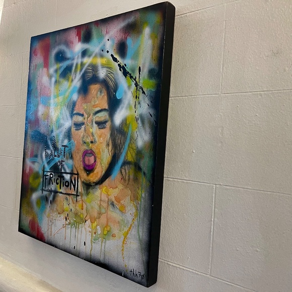 THH70 ORIGINAL PAINTING ART ARTIST GRAFFITI URBAN CONTEMPORARY MIXEDMEDIA CANVAS - Picture 2 of 3